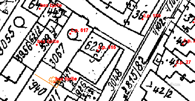 Kostice 615 na parcele st. 623 v KÚ Kostice, Katastrální mapa