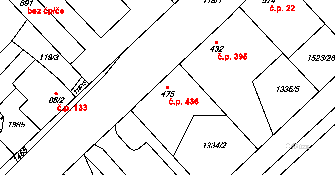 Kvasice 436 na parcele st. 475 v KÚ Kvasice, Katastrální mapa