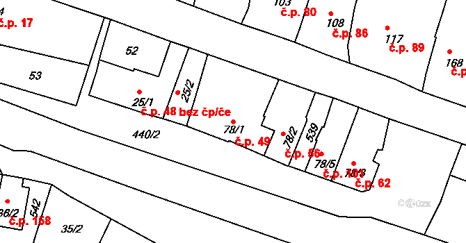 Žopy 49, Holešov na parcele st. 78/1 v KÚ Žopy, Katastrální mapa