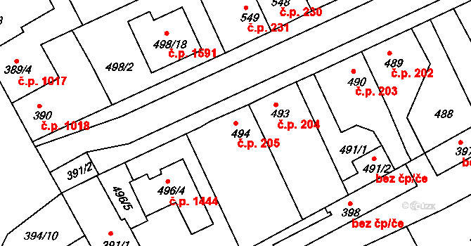 Holešov 205 na parcele st. 494 v KÚ Holešov, Katastrální mapa