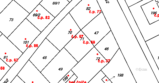 Hluchov 69 na parcele st. 71 v KÚ Hluchov, Katastrální mapa