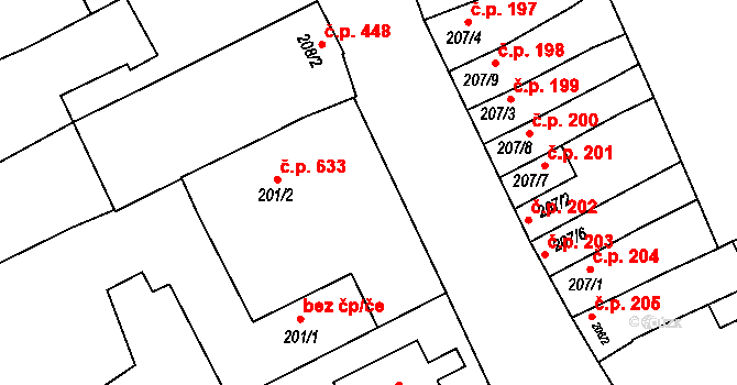 Smržice 211 na parcele st. 201 v KÚ Smržice, Katastrální mapa