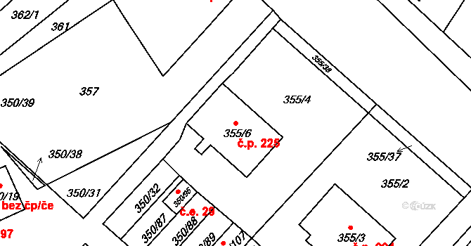 Dobšice 225 na parcele st. 355/6 v KÚ Dobšice u Znojma, Katastrální mapa