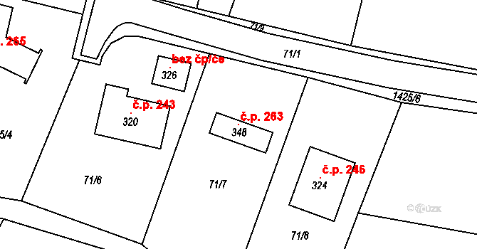 Sebranice 263 na parcele st. 348 v KÚ Sebranice u Boskovic, Katastrální mapa