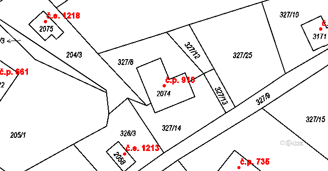 Ostravice 915 na parcele st. 2074 v KÚ Ostravice 1, Katastrální mapa