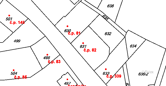 Bochoř 82 na parcele st. 631 v KÚ Bochoř, Katastrální mapa