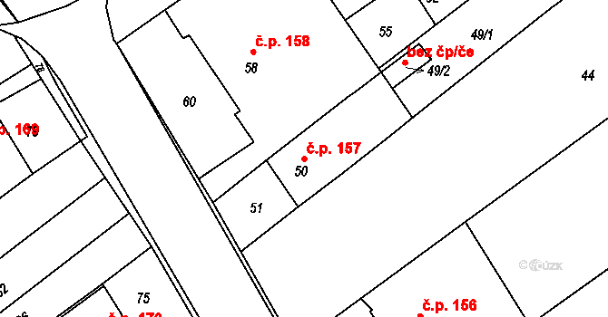 Prosenice 157 na parcele st. 50 v KÚ Proseničky, Katastrální mapa