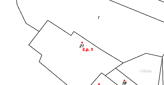 Pucheř 1, Kluky na parcele st. 21 v KÚ Pucheř, Katastrální mapa