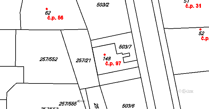 Chvalovice 97, Kovanice na parcele st. 148 v KÚ Chvalovice u Nymburka, Katastrální mapa