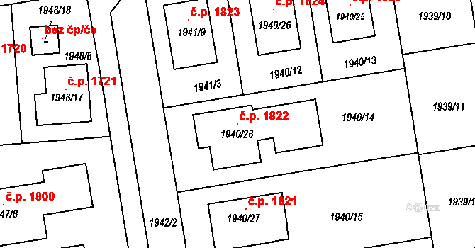 Holešov 1822 na parcele st. 1940/28 v KÚ Holešov, Katastrální mapa