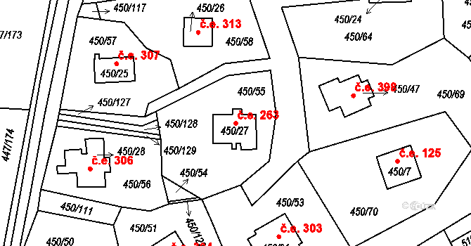 Bližná 263, Černá v Pošumaví na parcele st. 450/27 v KÚ Černá v Pošumaví, Katastrální mapa