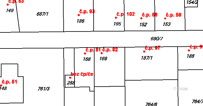 Hrdlív 82 na parcele st. 169 v KÚ Hrdlív, Katastrální mapa