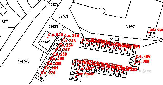 Židlochovice 262 na parcele st. 1447/10 v KÚ Židlochovice, Katastrální mapa