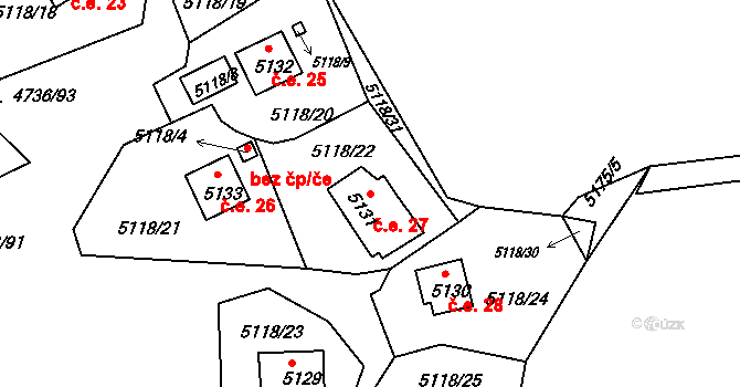Okrouhlice 27, Benešov na parcele st. 5131 v KÚ Benešov u Prahy, Katastrální mapa