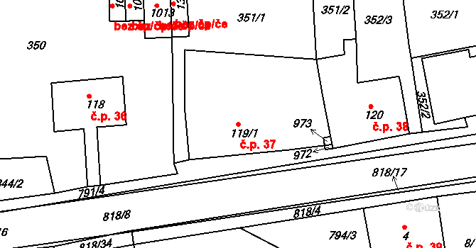 Osek 37 na parcele st. 119/1 v KÚ Osek u Duchcova, Katastrální mapa