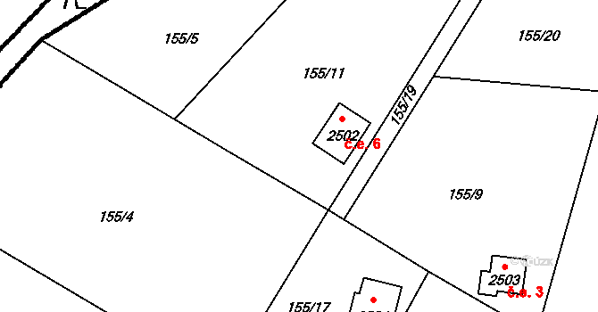 Ostravice 6 na parcele st. 2502 v KÚ Ostravice 1, Katastrální mapa