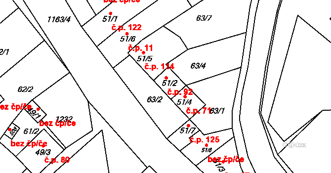 Chvalčov 92 na parcele st. 51/2 v KÚ Chvalčov, Katastrální mapa