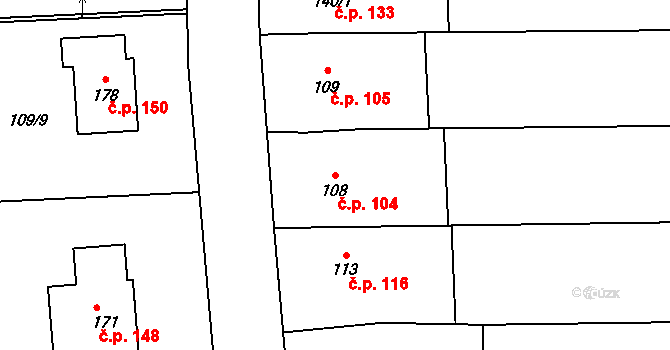 Lípy 104, Slatinice na parcele st. 108 v KÚ Lípy, Katastrální mapa
