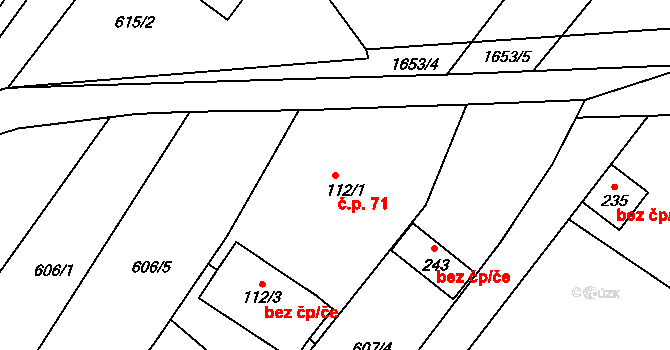Češnovice 71, Pištín na parcele st. 112/1 v KÚ Češnovice, Katastrální mapa