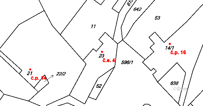 Kocourov 4, Třebenice na parcele st. 23 v KÚ Kocourov u Medvědic, Katastrální mapa