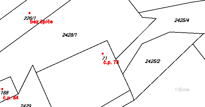 Hvožďany 73, Bechyně na parcele st. 71 v KÚ Hvožďany u Bechyně, Katastrální mapa