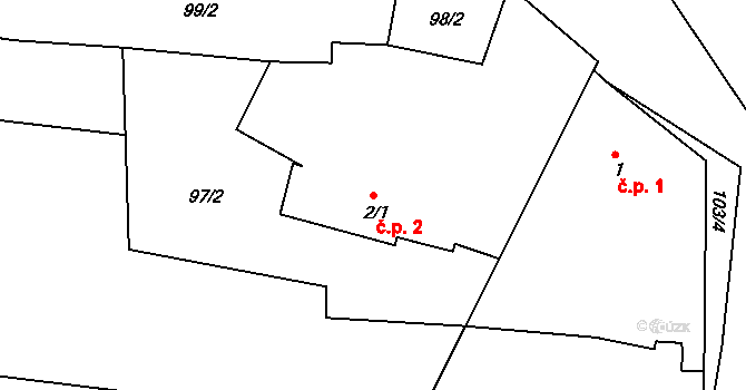 Hubojedy 2, Mladějov na parcele st. 2/1 v KÚ Hubojedy, Katastrální mapa
