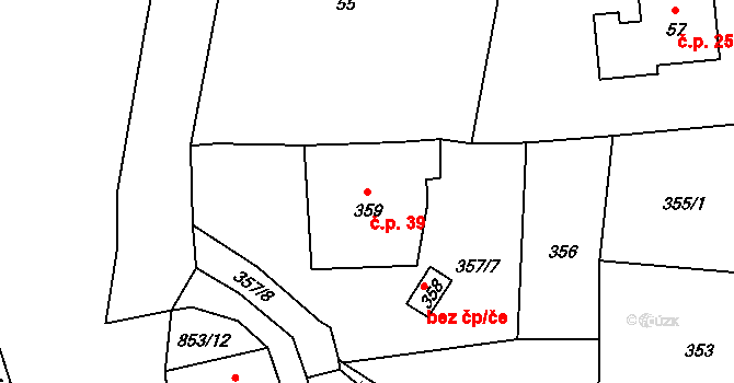 Brná 39, Ústí nad Labem na parcele st. 359 v KÚ Brná nad Labem, Katastrální mapa