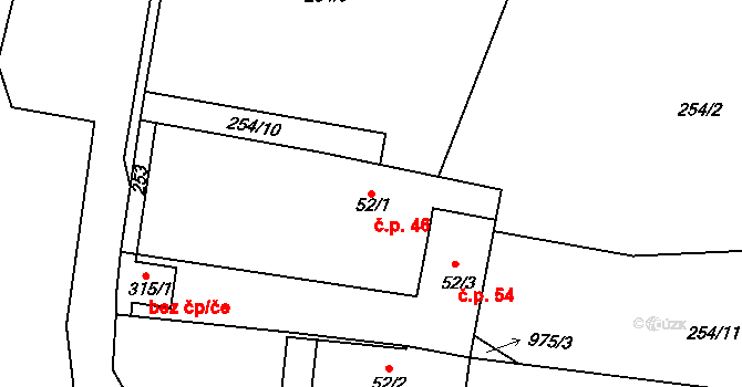 Krasíkov 46 na parcele st. 52/1 v KÚ Krasíkov, Katastrální mapa