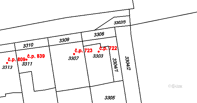 Dolní Lutyně 722 na parcele st. 3303 v KÚ Dolní Lutyně, Katastrální mapa