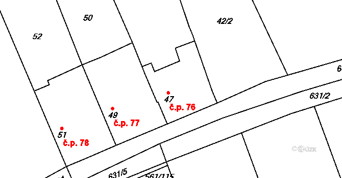 Třebestovice 76 na parcele st. 47 v KÚ Třebestovice, Katastrální mapa