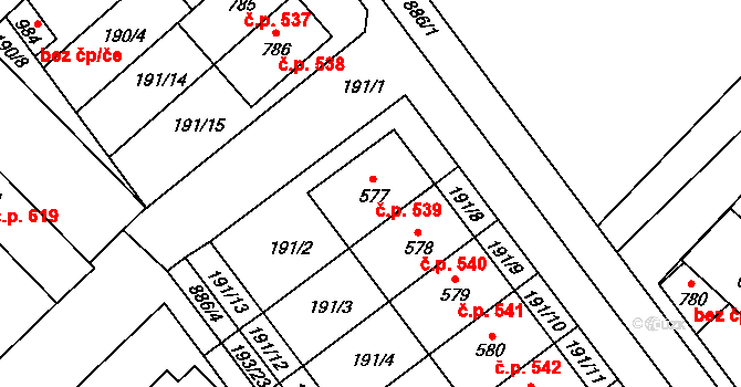 Hrotovice 539 na parcele st. 577 v KÚ Hrotovice, Katastrální mapa