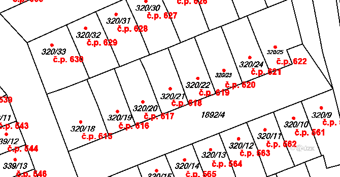 Předměstí 618, Svitavy na parcele st. 320/21 v KÚ Svitavy-předměstí, Katastrální mapa