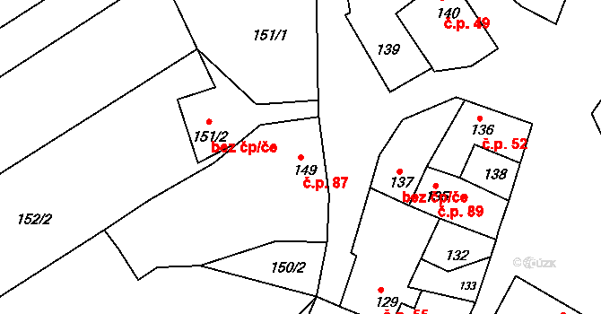 Vésky 87, Uherské Hradiště na parcele st. 149 v KÚ Vésky, Katastrální mapa