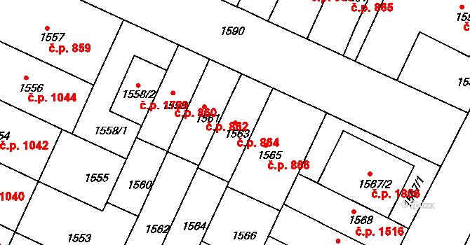 Černá Pole 864, Brno na parcele st. 1563 v KÚ Černá Pole, Katastrální mapa