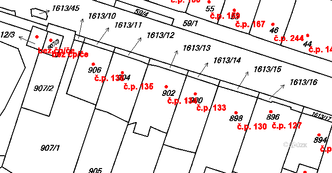 Měšice 134, Tábor na parcele st. 902 v KÚ Měšice u Tábora, Katastrální mapa