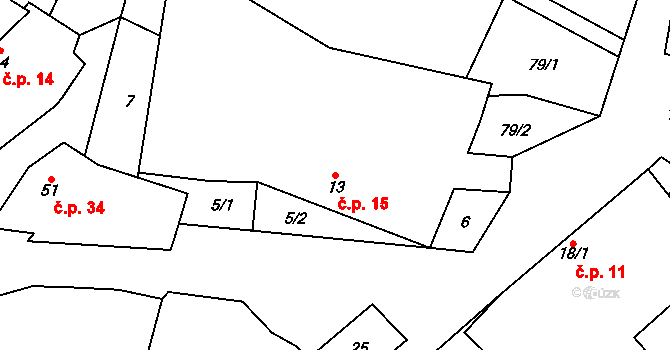 Roučkovice 15, Pacov na parcele st. 13 v KÚ Roučkovice, Katastrální mapa