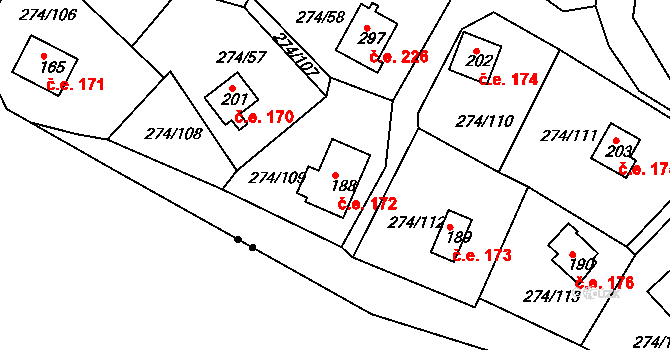 Skalka 172, Cheb na parcele st. 188 v KÚ Skalka u Chebu, Katastrální mapa
