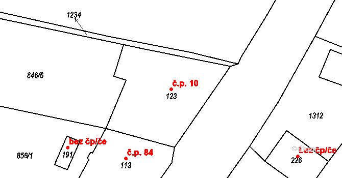 Zavidov 10 na parcele st. 123 v KÚ Zavidov, Katastrální mapa