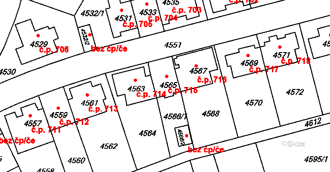 Záběhlice 715, Praha na parcele st. 4565 v KÚ Záběhlice, Katastrální mapa