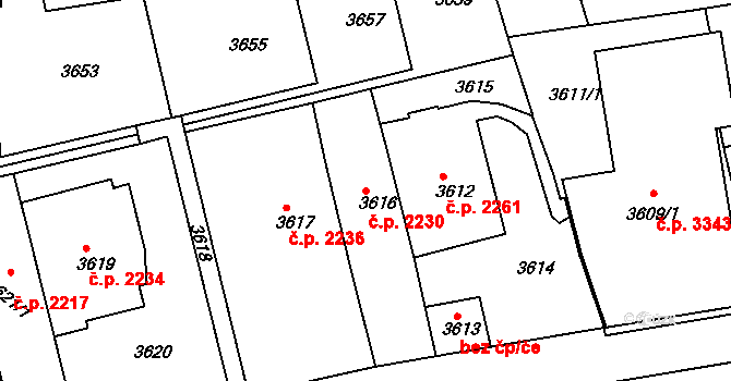 Smíchov 2230, Praha na parcele st. 3616 v KÚ Smíchov, Katastrální mapa