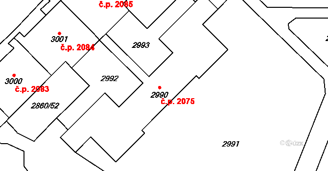 Stodůlky 2075, Praha na parcele st. 2990 v KÚ Stodůlky, Katastrální mapa