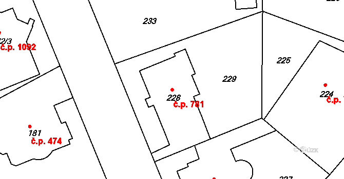 Bubeneč 781, Praha na parcele st. 228 v KÚ Bubeneč, Katastrální mapa