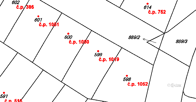 Vršovice 1019, Praha na parcele st. 599 v KÚ Vršovice, Katastrální mapa
