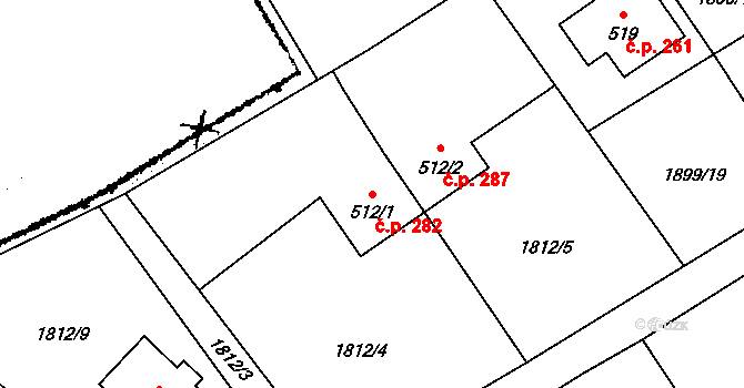Dubá 282 na parcele st. 512/1 v KÚ Dubá, Katastrální mapa