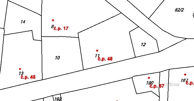 Dubice 48, Česká Lípa na parcele st. 11 v KÚ Dubice u České Lípy, Katastrální mapa