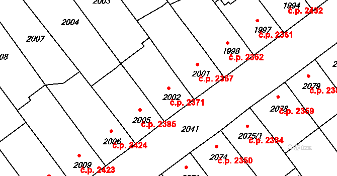 Chomutov 2371 na parcele st. 2002 v KÚ Chomutov II, Katastrální mapa