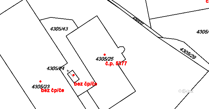 Chomutov 5377 na parcele st. 4305/25 v KÚ Chomutov I, Katastrální mapa