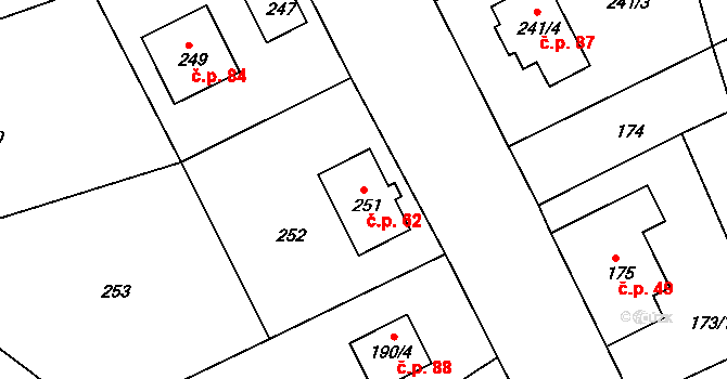 Jílové 62, Hodkovice nad Mohelkou na parcele st. 251 v KÚ Jílové u Hodkovic nad Mohelkou, Katastrální mapa