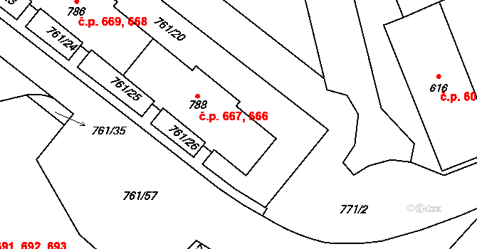 Chrastava 666,667 na parcele st. 788 v KÚ Chrastava I, Katastrální mapa
