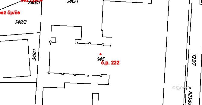 Liberec VII-Horní Růžodol 222, Liberec na parcele st. 345 v KÚ Horní Růžodol, Katastrální mapa
